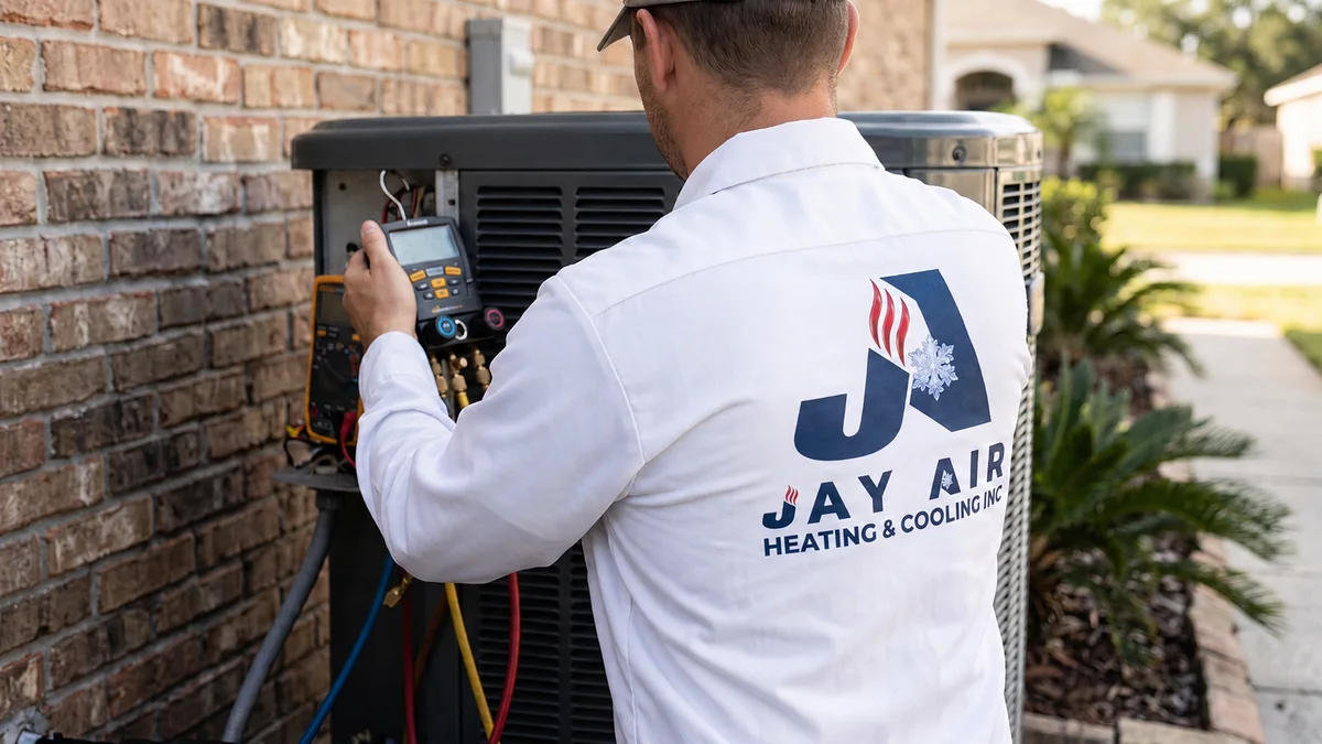 Jay Air technician servicing an AC unit